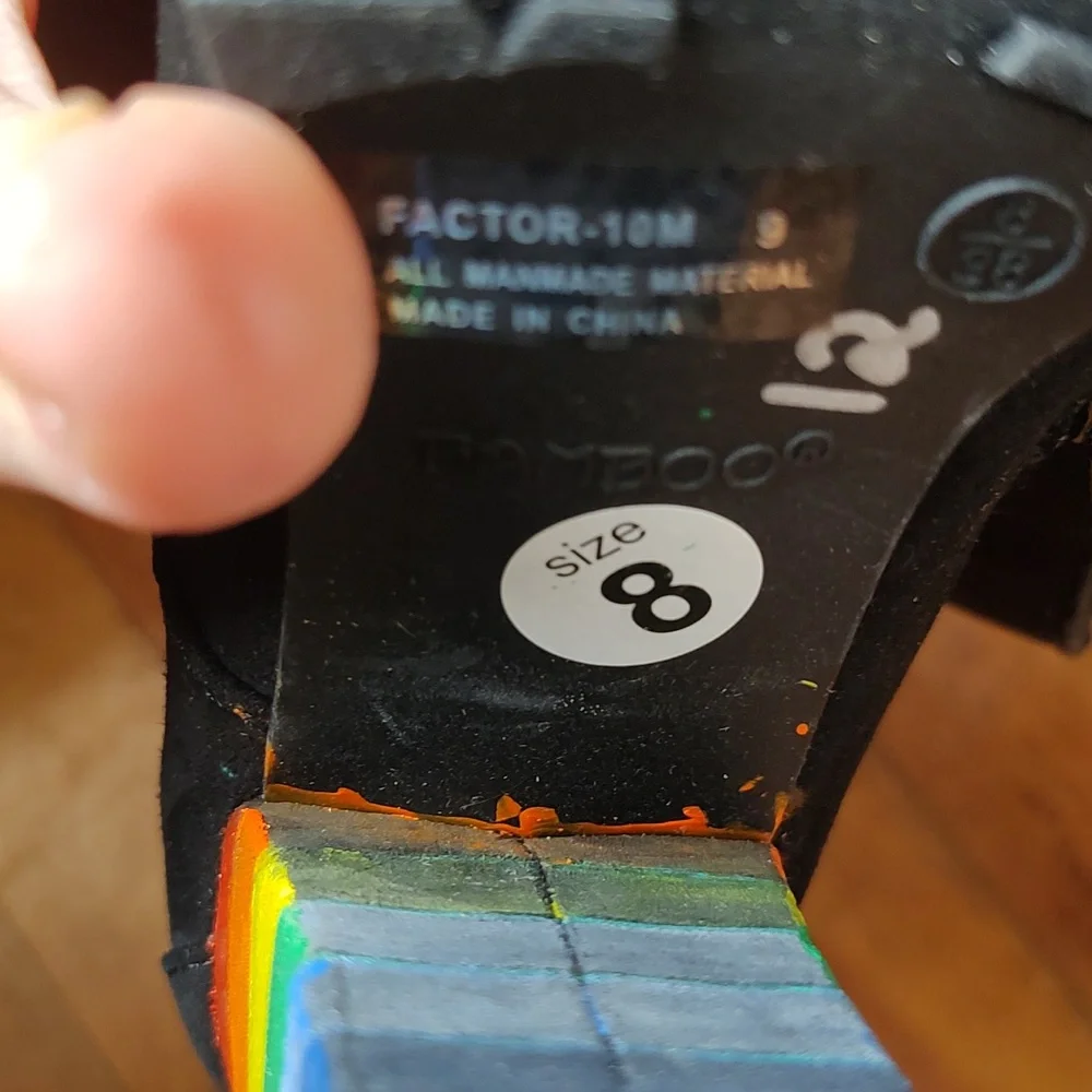 Upcycled! Fun Painted Rainbow Heel Chunky Vegan Booties Size 8 - Picture 12 of 14